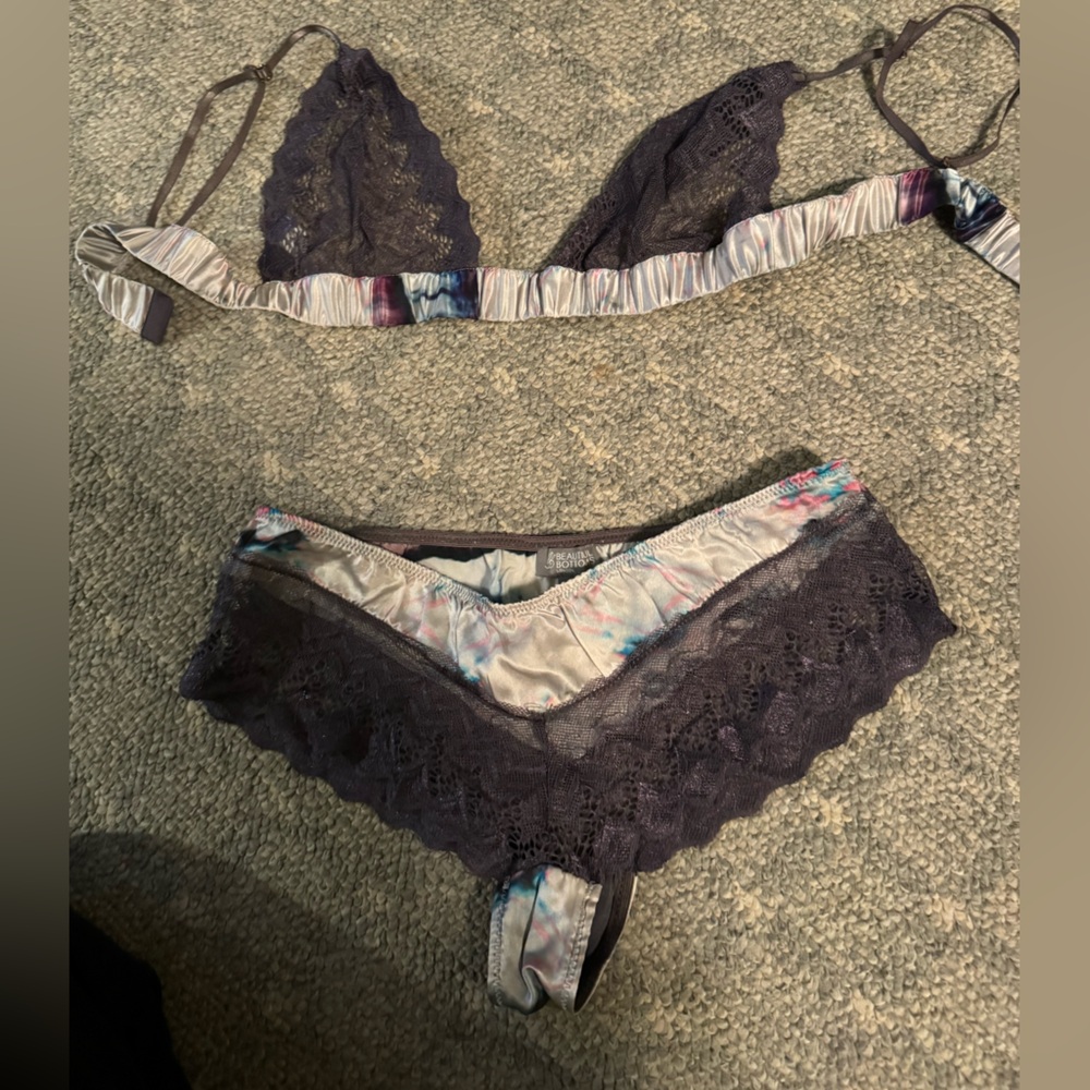 Lace Trim Tie-Dye Bikini Set